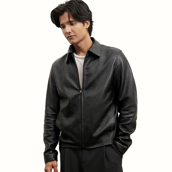 Premium Black Leather Zip-Front Jacket