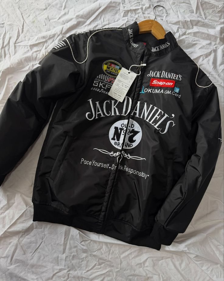 Jack Daniel’s Black Printed Jacket – Classic Whiskey Streetwear