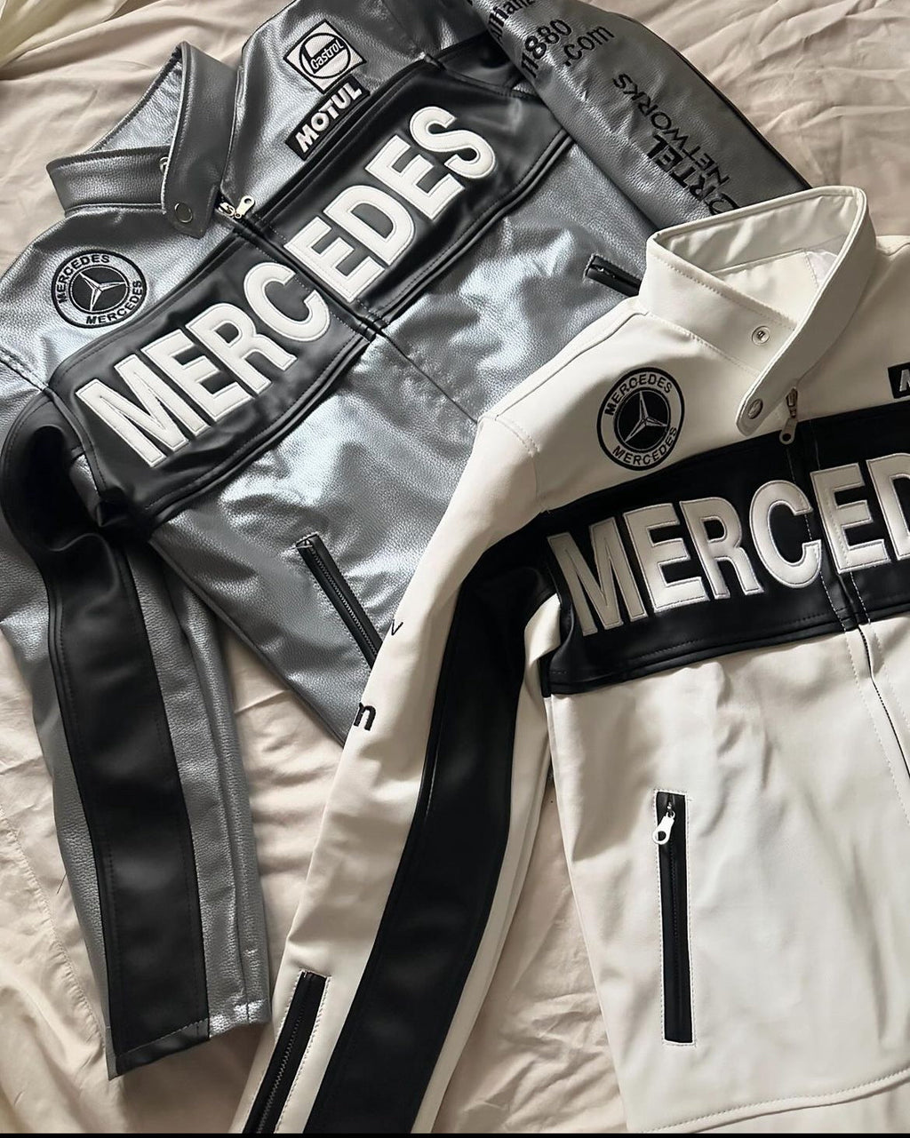 Mercedes Racing Leather Jacket – Classic Formula 1 Style (Embroidered)