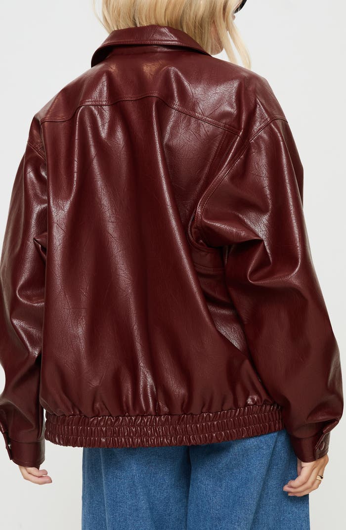 Premium Oversized Faux Leather Bomber Jacket – Red & Burgundy