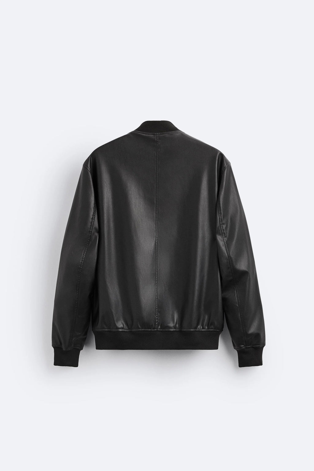 Men’s Premium Black Leather Bomber Jacket – Minimal Zip Style