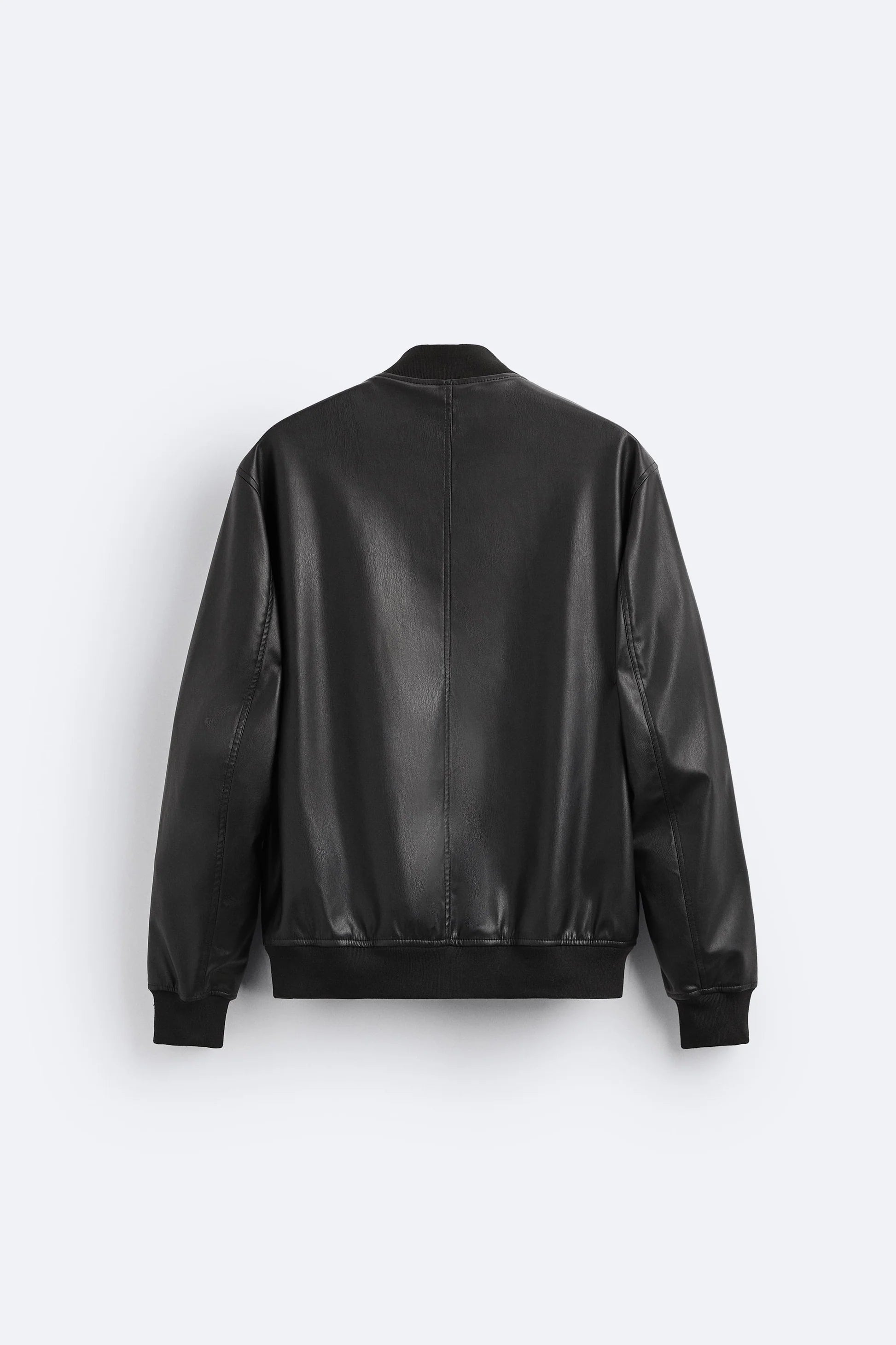Men’s Premium Black Leather Bomber Jacket – Minimal Zip Style