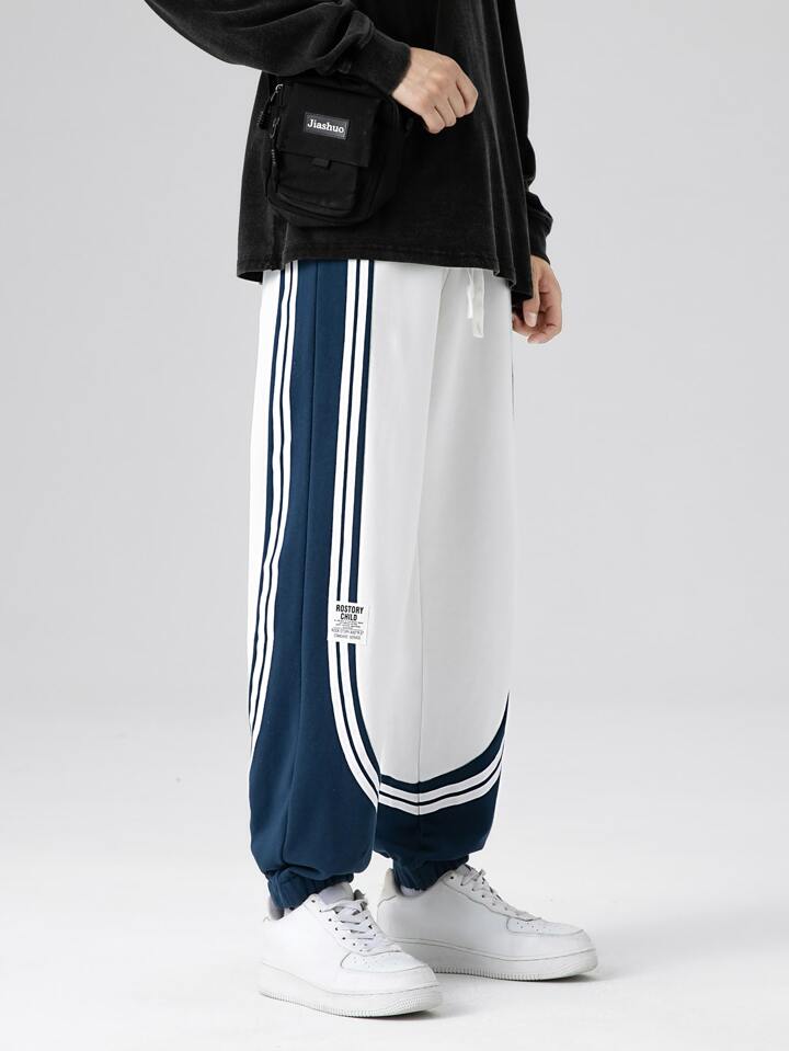 Dual-Tone Retro Striped Joggers