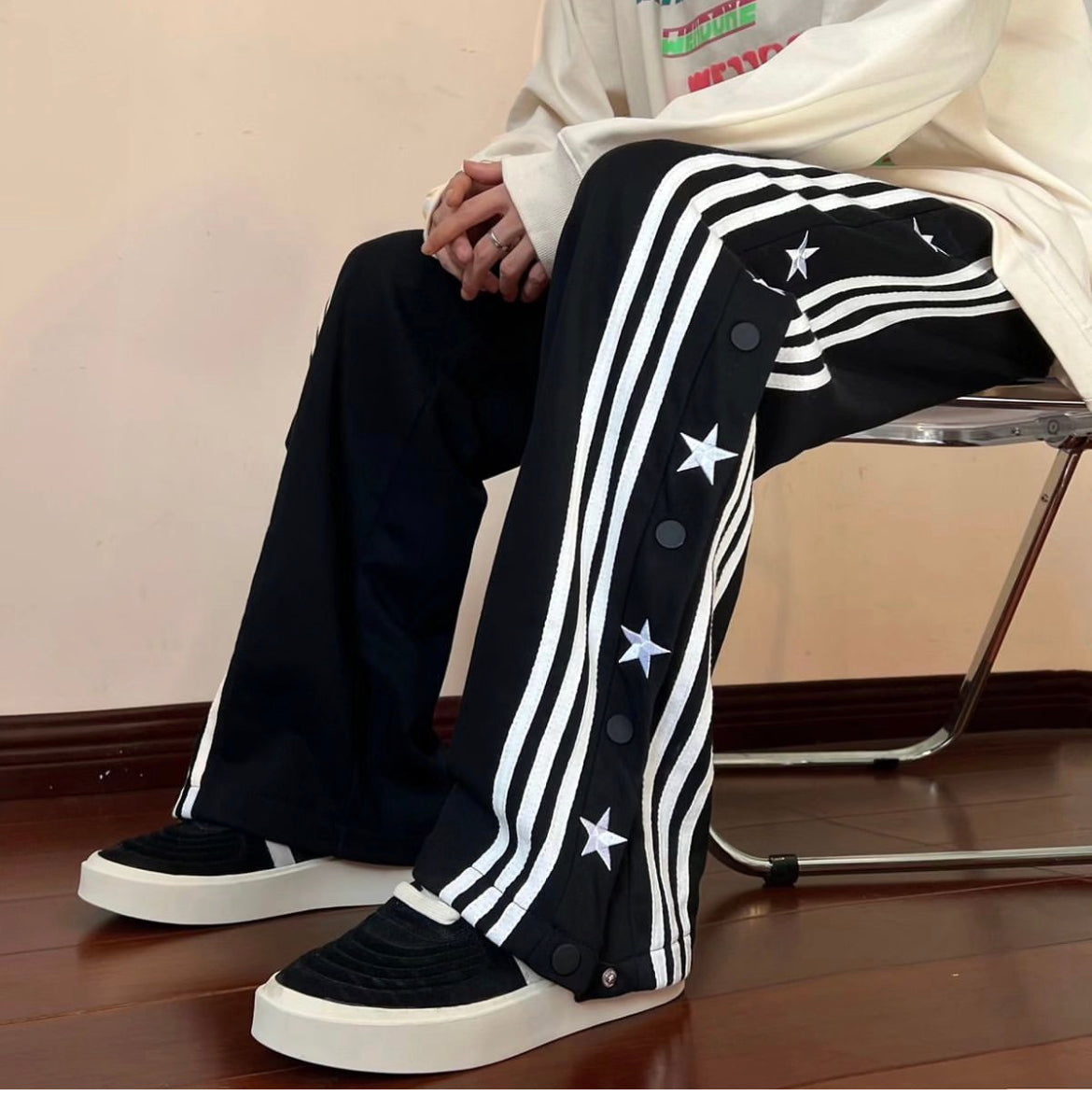 Retro Snap Button Track Pants