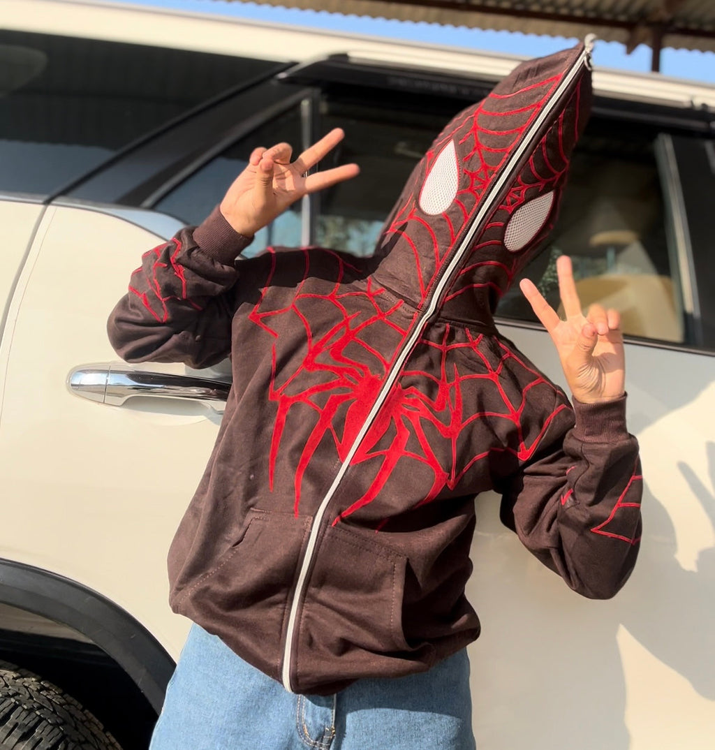 Red Print Full Zip SpiderMan Hoodie