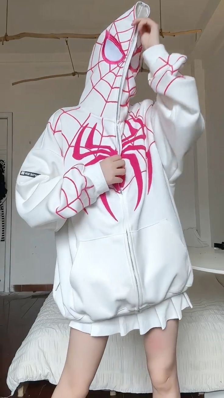 White Full Zip Spider-Man Hoodie