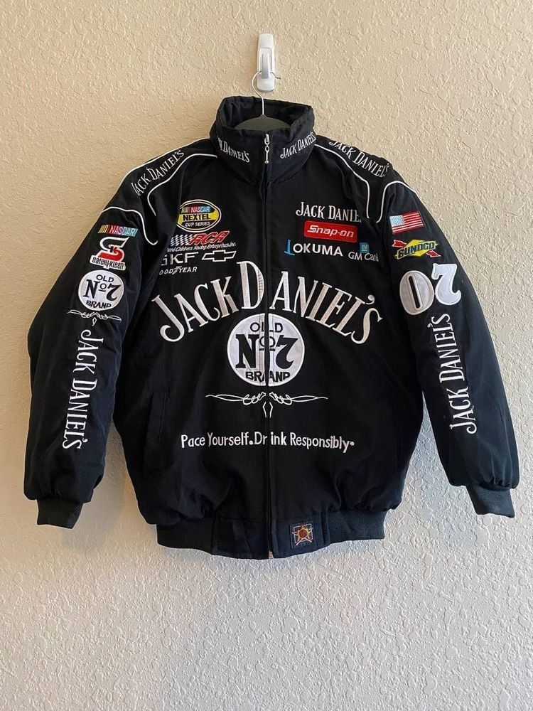 Jack Daniel's Racing Jacket for Men | Embroidered NASCAR Bomber Jacket | Black Streetwear Racing Jacket India | Winter Outerwear