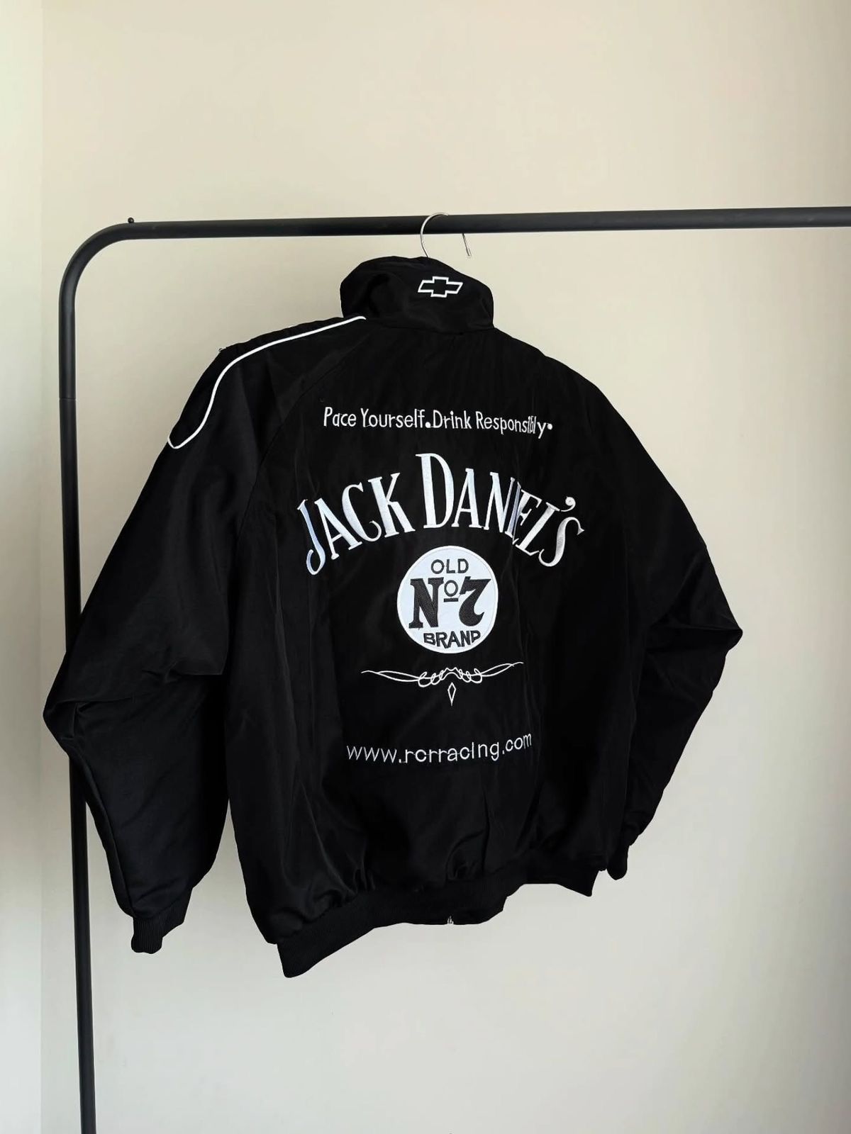 Jack Daniel's Racing Jacket for Men | Embroidered NASCAR Bomber Jacket | Black Streetwear Racing Jacket India | Winter Outerwear