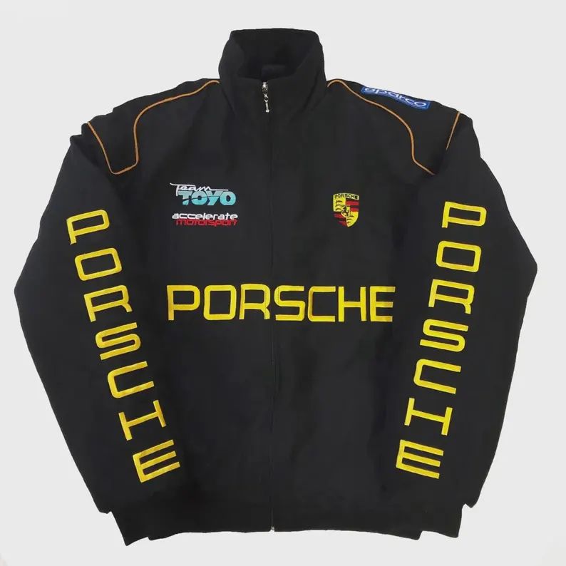 Porsche Vintage Y2K Bomber Racing Jacket | Retro F1 Oversized Streetwear for Men & Women | Embroidered Porsche Jacket India