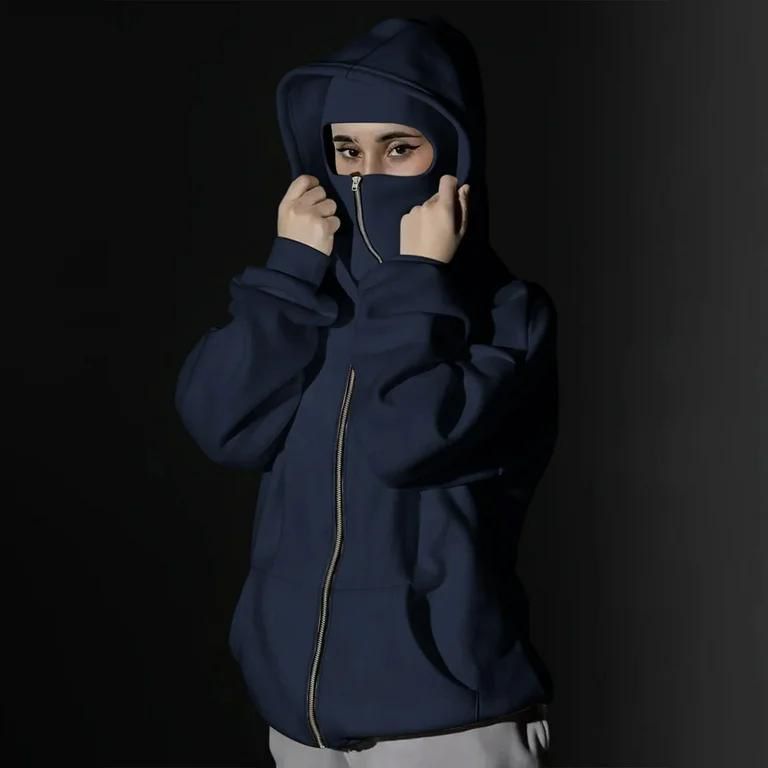 Navy Blue Red Ultimate Balaclava Hoodie | Stylish & Functional All Weather Essential