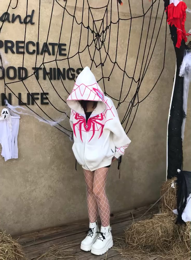 White Full Zip Spider-Man Hoodie