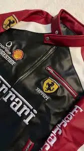 Ferrari Maroon and Black Leather Jacket (Embroidered)