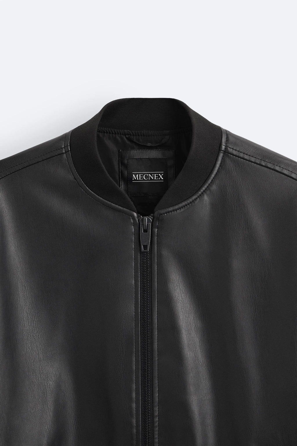 Men’s Premium Black Leather Bomber Jacket – Minimal Zip Style
