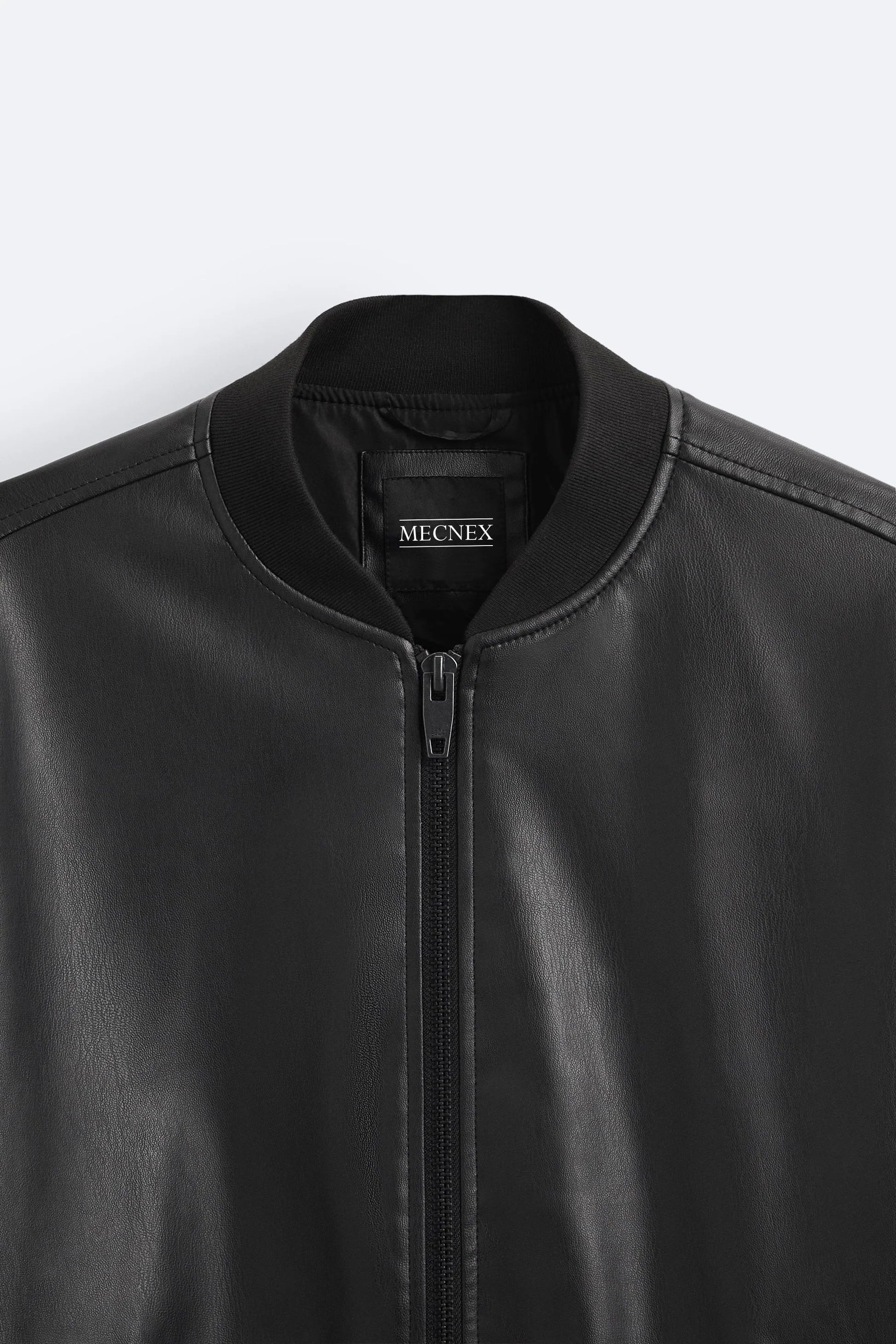Men’s Premium Black Leather Bomber Jacket – Minimal Zip Style