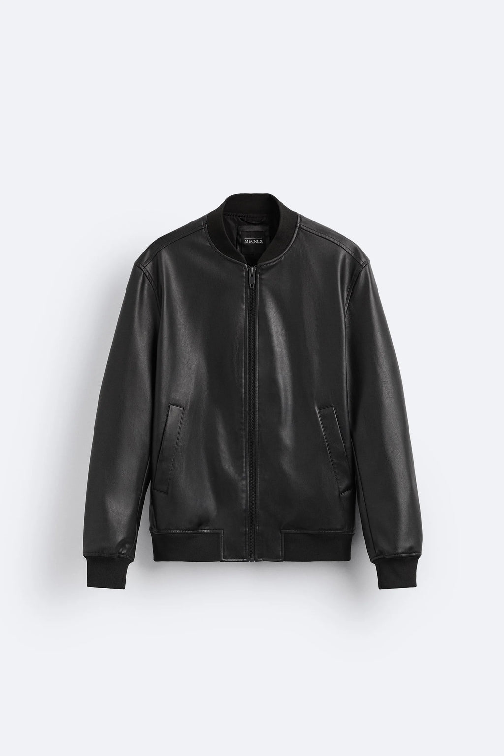 Men’s Premium Black Leather Bomber Jacket – Minimal Zip Style